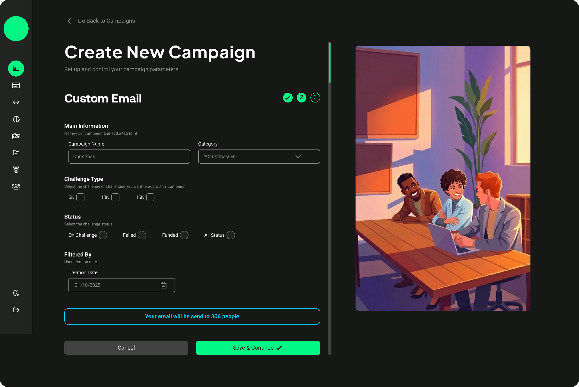Swiset Marketing Tools campaign builder interface