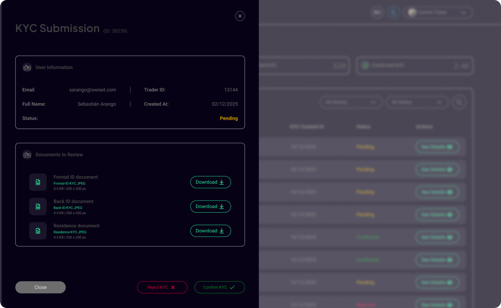 KYC & Payments interface carousel